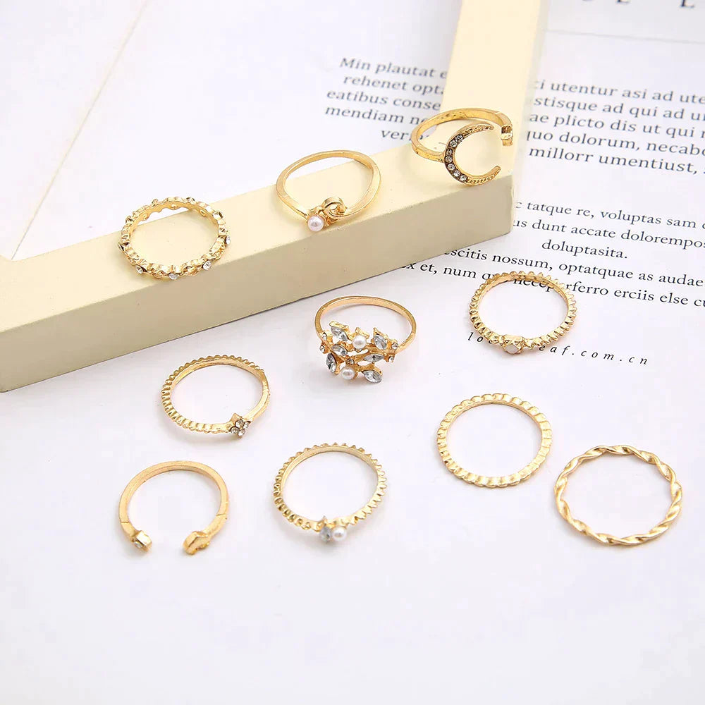 10er-Pack böhmische versilberte und vergoldete Ringe 