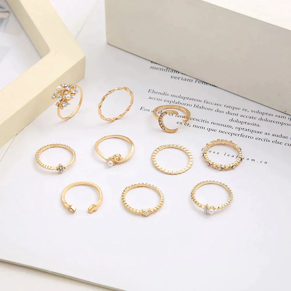 10er-Pack böhmische versilberte und vergoldete Ringe 
