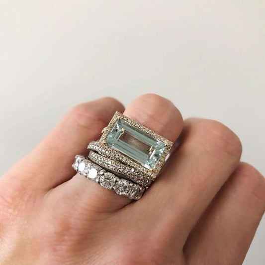 Vintage Silber Türkis Glas Ring Set 