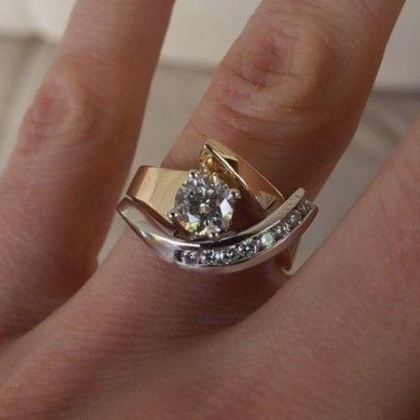 Vintage Unregelmäßiger Gold &amp; Silber Zirkonia Ring
