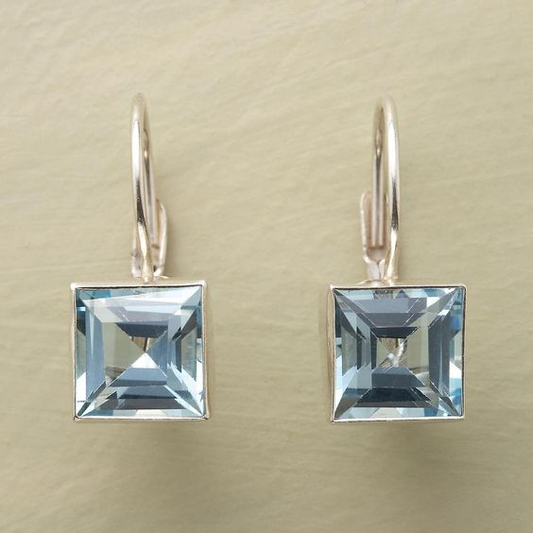 Vintage Blaue Kubische Glasohrringe 
