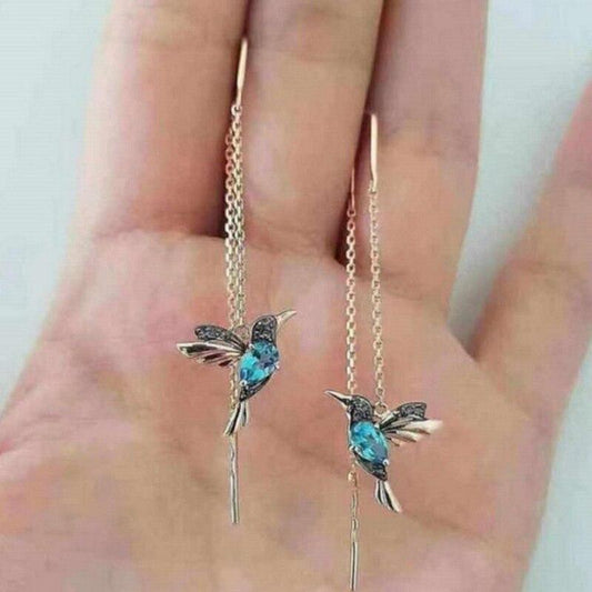 Ohrringe aus Emaille und Zirkonia mit Kolibri-Motiv 