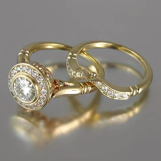 Vintage-Ringset aus Gold und Zirkonia