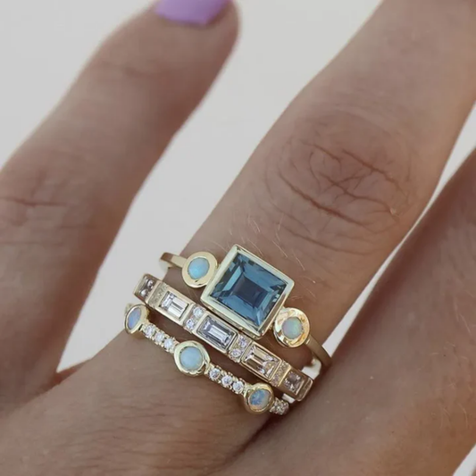 Vintage Blaues Kristall Ring Set